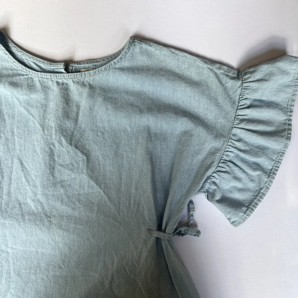 Gymboree 2018 Girls Soft Blue Chambray Dress Ruffle Sleeves Size L 10-12 EUC